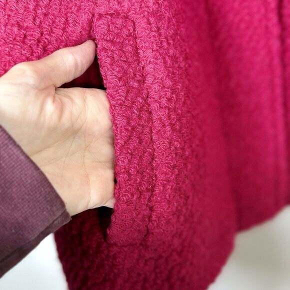 Lands End Wool Blend Jacket Womens 4P Raspberry Red Lined Pockets Textured Boxy - Picture 4 of 12